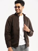 Men Brown Mock Collar Solid Tailored Jacket-USC003-Brown