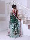 Green Muslin Saree With Jamdani Designs-MA64MS401190016