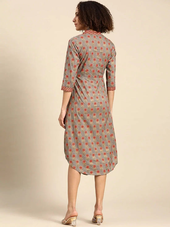 Front cowl mandarin collar Dress in Grey Print