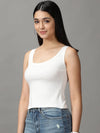 Women's White Solid Crop Top-AE-10497-White