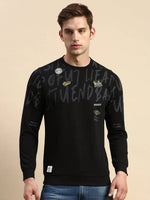 Men Black Printed Casual Sweatshirt-BP-1434-Black