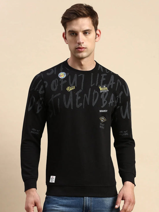 Men Black Printed Casual Sweatshirt-BP-1434-Black