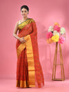 Brick Red Pure Cotton Tant Saree With Zari Border-MA51TT43490089