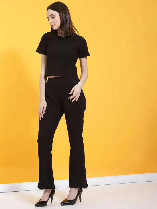 Rigo Self Textured Crop Top & Bell Bottoms With Pockets Co-Ord Set-WTRKST1021-L