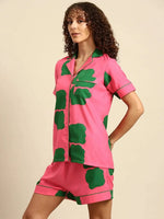 Shirt Shorts nightwear set Pink Color Print