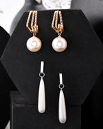 Set Of 2 Korean Drop Earrings - Gold Plated and Silver Plated With White Pearl-VOJ275