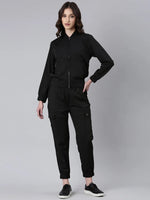 Women Black Solid Tracksuit-IM-TS-003-Black