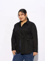 Women Black Poplin Tie Up Shirt