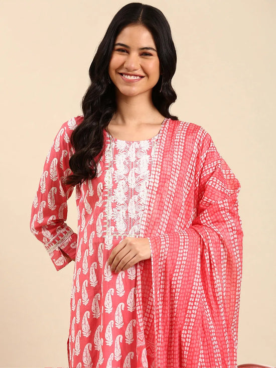 Women's Pink Printed Kurta Set-AT-A577-Pink