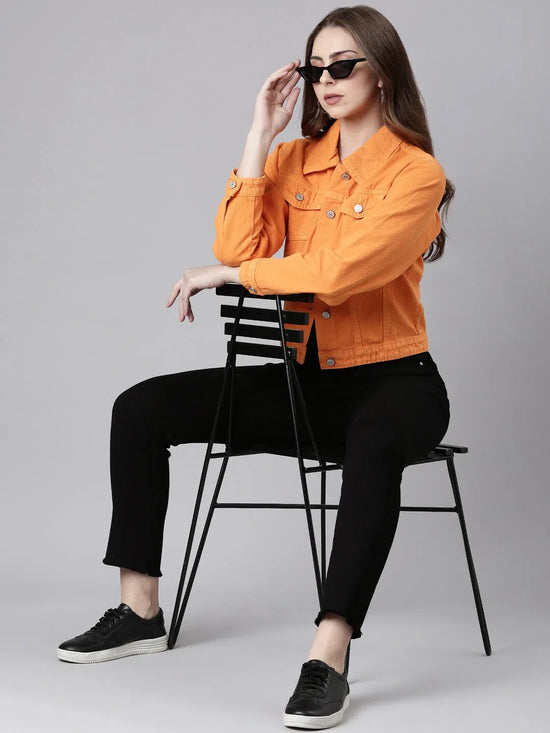 Women Orange Solid Denim Jacket-GZ-5598-Orange