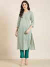 Women Green Striped Straight Kurta-RJF-024-Green