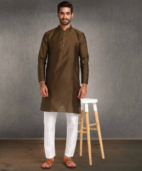 Hangup Men Standard Solid Men's Indian Wear-Brown_8_B17_Lkurta