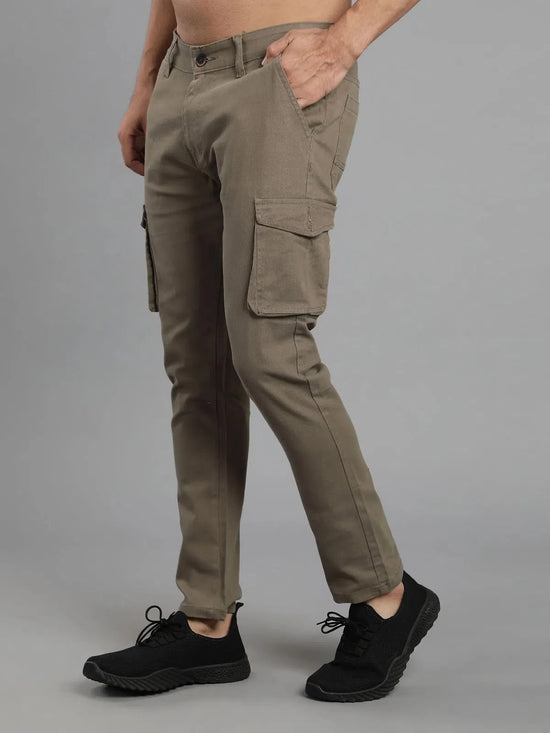 Solid Cargo Pants with 6 pockets-Beige-HC3013-30