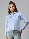 Women's Blue Solid Denim Jacket Jackets-LT-JKT19428B-Blue