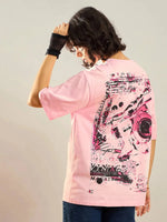 Women Pink Camera Printed Oversize T-shirt