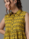 Women's Yellow Printed A-Line Dress-SKF-166-5-Yellow