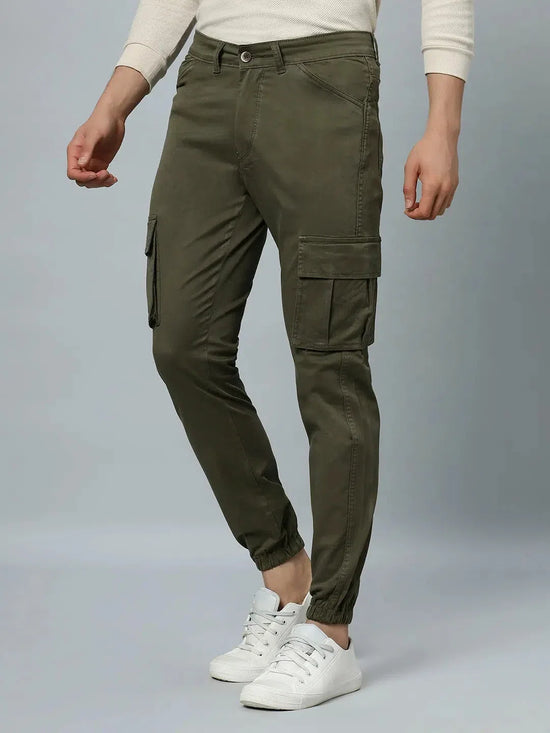 Ribbed Jogger Cargos with 6 pockets-Green