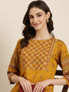 Women Mustard Embellished Straight Kurta-GW-3417-Mustard