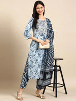 Women's Navy Blue Floral Kurta Set-AT-324-KPD-Navyblue