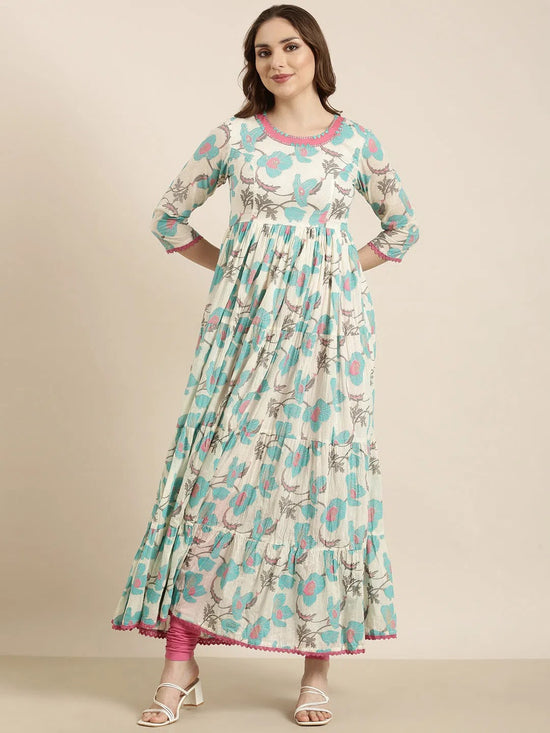 Women Anarkali Turquoise Blue Floral Kurta-ON-744-Turquoiseblue