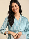 Women's Blue Printed Kurta Set-BCMD-83-Blue