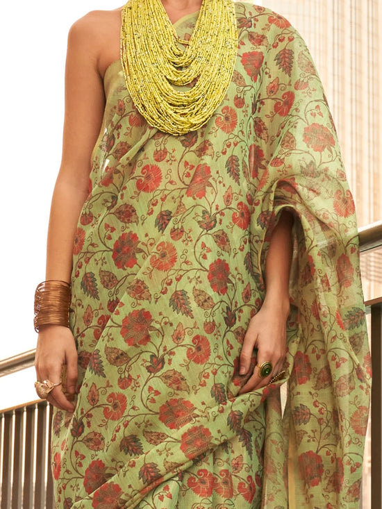 Saree Mall Women's Tissue Light Green Printed Designer Saree With Blouse Piece-KEEYAH377003