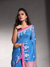 Sapphire Blue Cotton Silk Saree With Texture Border-MA54CTSL33610107