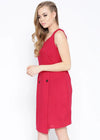 Slim Fit Dress with four buttons in Red