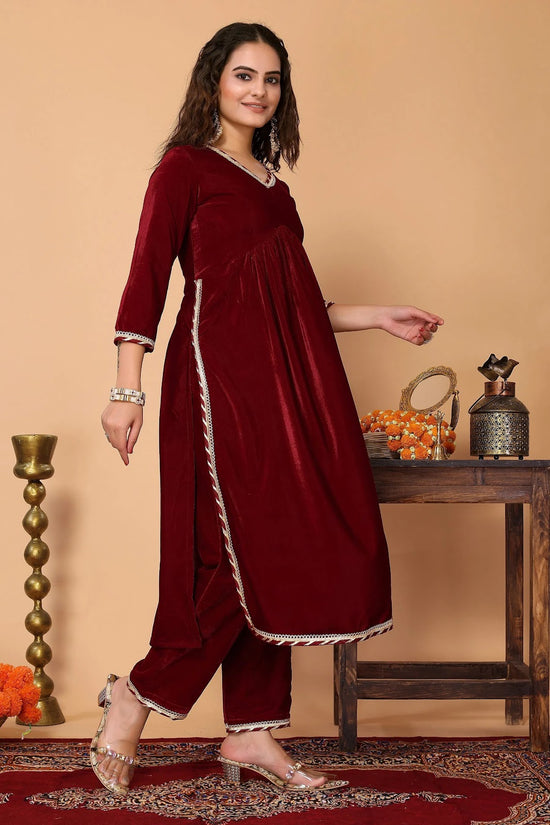 Avanshee Women's Latest Solid Velvet Kurta, Pant With Dupatta-ES-7515