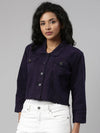 Women Violet Solid Denim Jacket-AE-0001-Violet