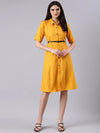 Women Yellow Solid Shirt Dress-DF-1439-Yellow