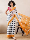 Ahika Women White Linen Ikat Printed Saree-VFSAR1003