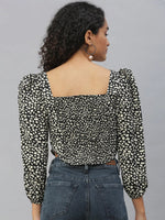 Women's Black Printed Tops-AE-10312-Blackcream