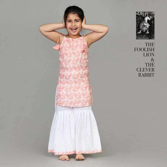 Cotton Kurta & Sharara Set For Girls with The Foolish Lion & The Clever Rabbit Print