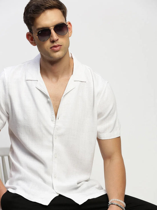 Men White Solid Shirt-AANYA-1685-White