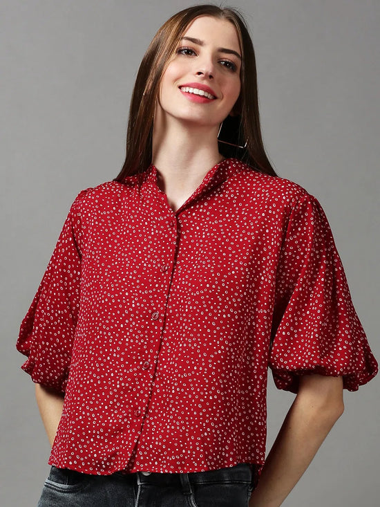 Women's Red Printed Top-AE-7064-Maroon