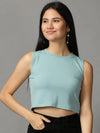 Women's Sea Green Solid Crop Top-AE-10488-Seagreen