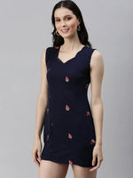 Women Navy Blue Solid Sheath Dress-AE-9948-Navyblue