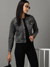 Women's Grey Solid Denim Jacket-AE-5499-Grey