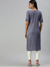 Women's Navy Blue Striped Straight Kurta-SNG2064-Navyblue