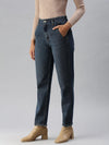 Women's Blue Solid Mom Fit Denim Jeans-GZ-5018C-Blue