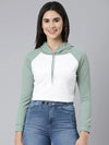 Women White Colourblock Crop Sweatshirt-AE-10656-White