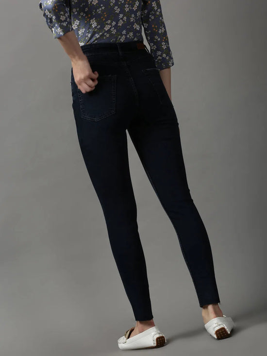 Women's Navy Blue Solid Slim Fit Denim Jeans-GZ-5169-2-Navyblue