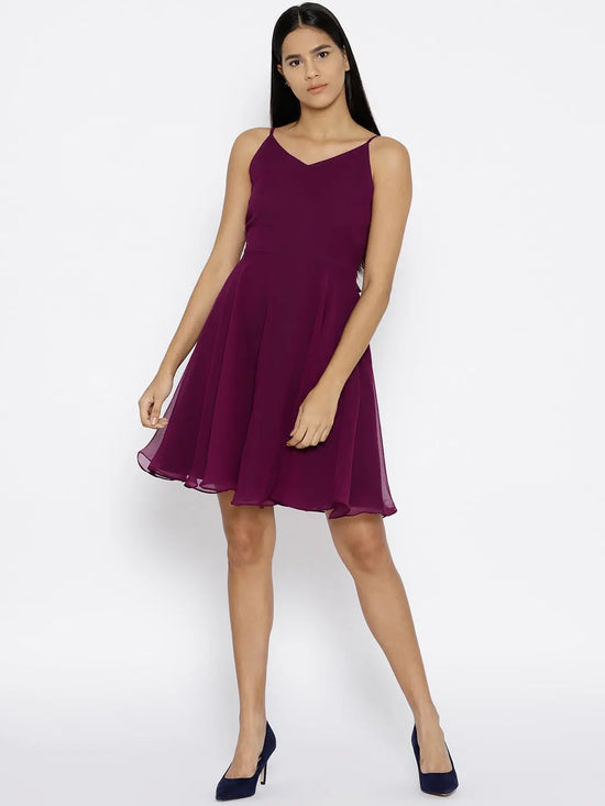 Back knot short skater Dress in Purple