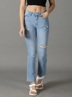 Women's Blue Solid Relaxed Fit Denim Jeans-GZ-5324-1-Blue