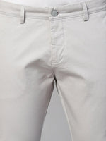 Genips Men's Cotton Stretch Caribbean Slim Fit Light Grey Solid Trousers