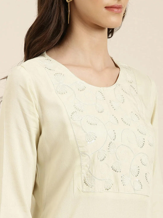 Women Cream Solid Straight Kurta-NJ-3622212-Cream