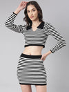 Women White Striped Co-Ords-SNC-10-Whiteblack