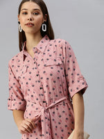 Women's Mauve Printed Shirt Dress-AE-444942-Mauve