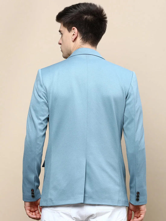 Men Blue Solid Casual Blazers-LBR-5500-Turquoiseblue